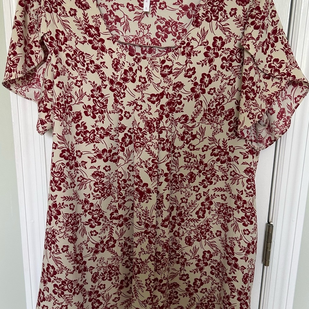 Red and Cream Relaxed Buttoned Blouse